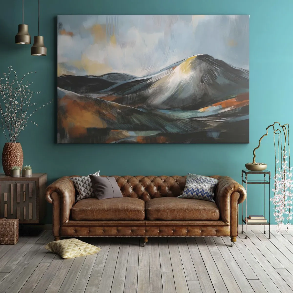 Obraz na plátne - Abstraktná horská krajina v teplých odtieňoch - 70x50cm - Surové a krásne - Moderná nástenná dekorácia do obývacej izby a spálne ARTTOR