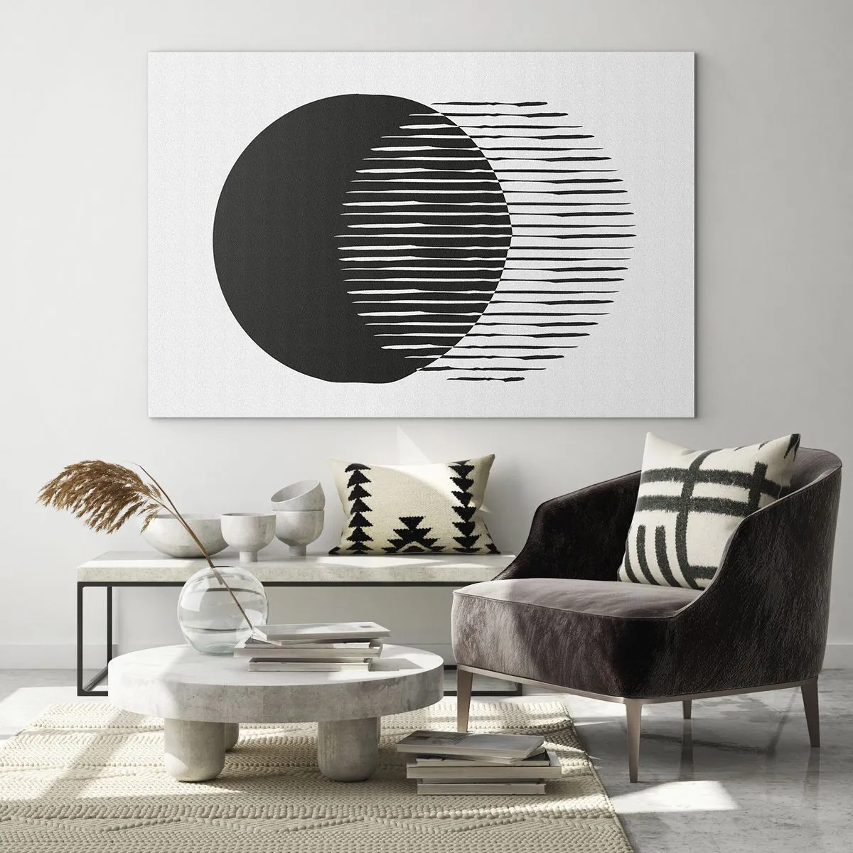 Obraz na skle - Minimalistická forma dvoch pretínajúcich sa kruhov - 70x50cm - Jeho alter ego - Moderná nástenná dekorácia do obývacej izby a spálne ARTTOR