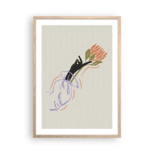 Plagát v ráme zo svetlého duba - Sesterský dotyk - 50x70 cm