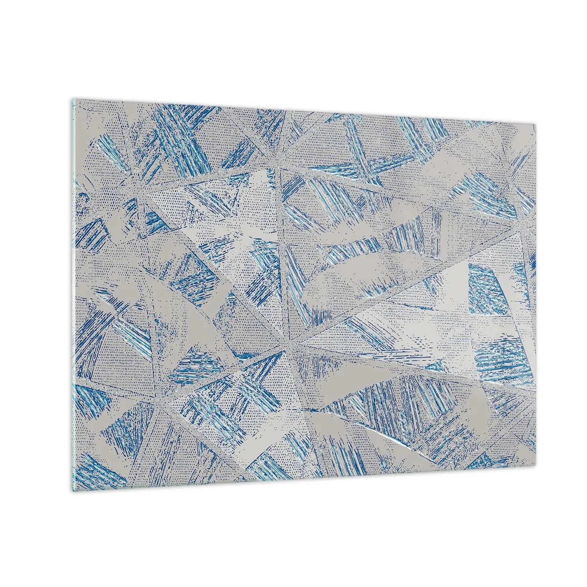 Obraz na skle - Geometrické vzory v odtieňoch sivej a modrej - 70x50cm - V šedo-modrom labyrinte - Moderná nástenná dekorácia do obývacej izby a spálne ARTTOR