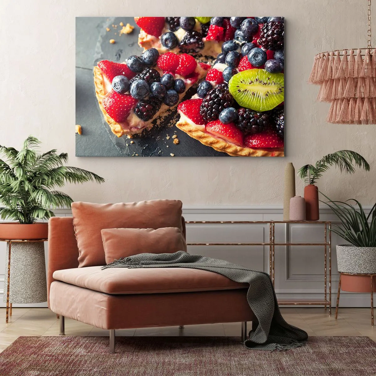 Obraz na plátne - Farebný koláč s ovocím a smotanou - 70x50cm - Dolce vita! - Moderná nástenná dekorácia do obývacej izby a spálne ARTTOR