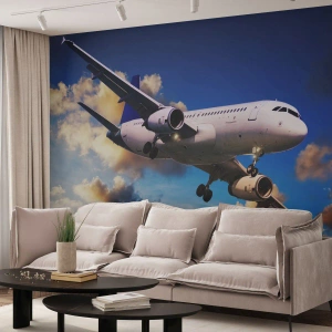 Fototapeta Premium Canvas - Cestovanie v bielej a blankytnej - Lietadlo, Výlet, Obloha s mrakmi - 250x175 cm