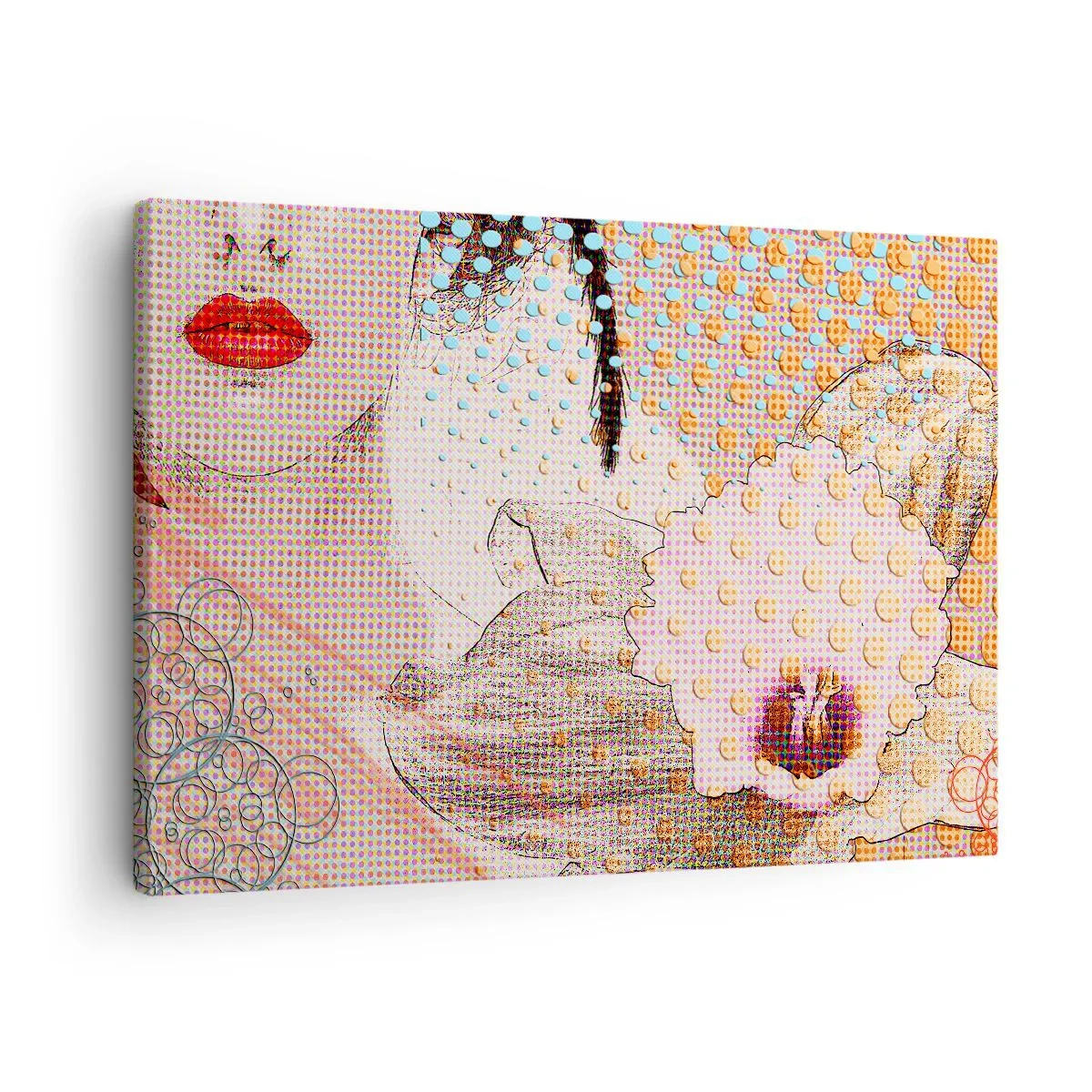 Obraz na plátne - Abstraktné umelecké dielo s motívom úst a orchidey - 70x50cm - Komiksový heroín - Moderná nástenná dekorácia do obývacej izby a spálne ARTTOR