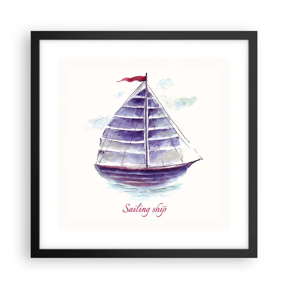 Plagát v čiernom ráme - Napnuté plachty a pokojná voda - 40x40 cm