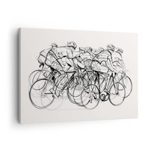 Obraz na plátne - Skupina cyklistov v pohybe v minimalistickom štýle - 70x50cm - Spoločne v tíme - Moderná nástenná dekorácia do obývacej izby a spálne ARTTOR