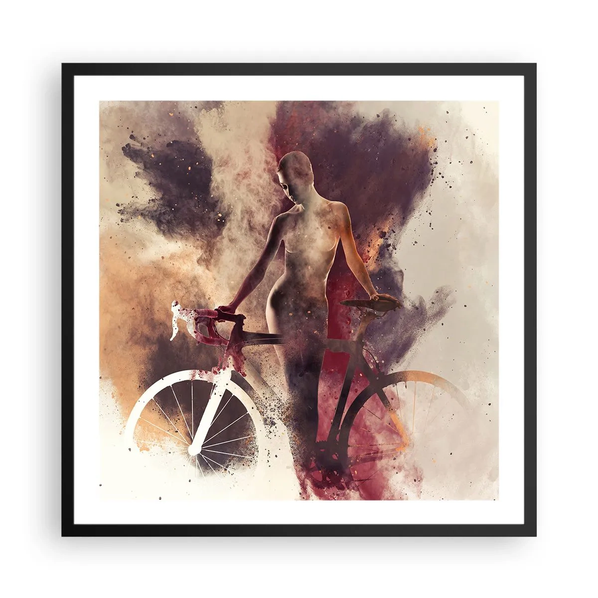 Plagát v čiernom ráme - Cyklistická duša v mramorových tvaroch - 60x60 cm