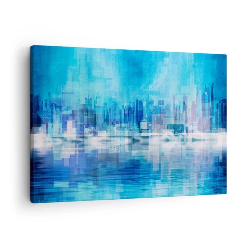 Obraz na plátne - Abstraktná panoráma mesta v odtieňoch modrej - 70x50cm - Utopené v modrej - Moderná nástenná dekorácia do obývacej izby a spálne ARTTOR