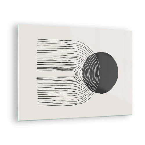Obraz na skle - Minimalistická grafika s čiernym kruhom a čiarami - 70x50cm - Chvenie a istota - Moderná nástenná dekorácia do obývacej izby a spálne ARTTOR