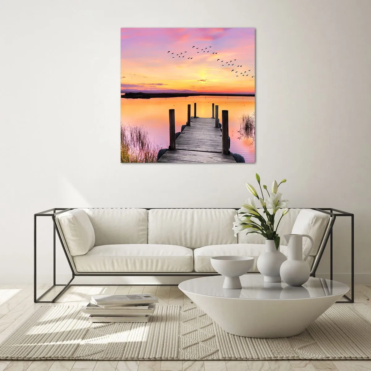 Obraz na skle - Fialové tiché svitanie - 70x70 cm