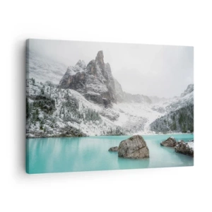 Obraz na plátne - Horská krajina s jazerom obklopeným zasneženými vrcholmi - 70x50cm - Na stráži - Moderná nástenná dekorácia do obývacej izby a spálne ARTTOR