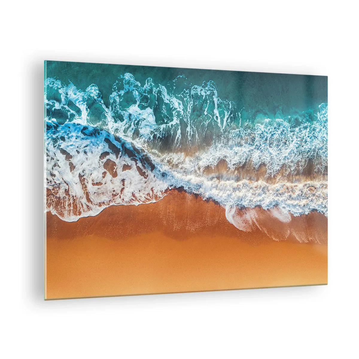Obraz na skle - Pohľad z vtáčej perspektívy na oceánske vlny narážajúce na breh - 70x50cm - Vždy pár - Moderná nástenná dekorácia do obývacej izby a spálne ARTTOR