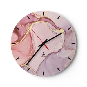 Nástenné hodiny - Abstraktné hodiny s ružovými a zlatými akcentmi - 30x30cm - Maznanie farieb - Moderná nástenná dekorácia do obývacej izby, kuchyne a spálne ARTTOR