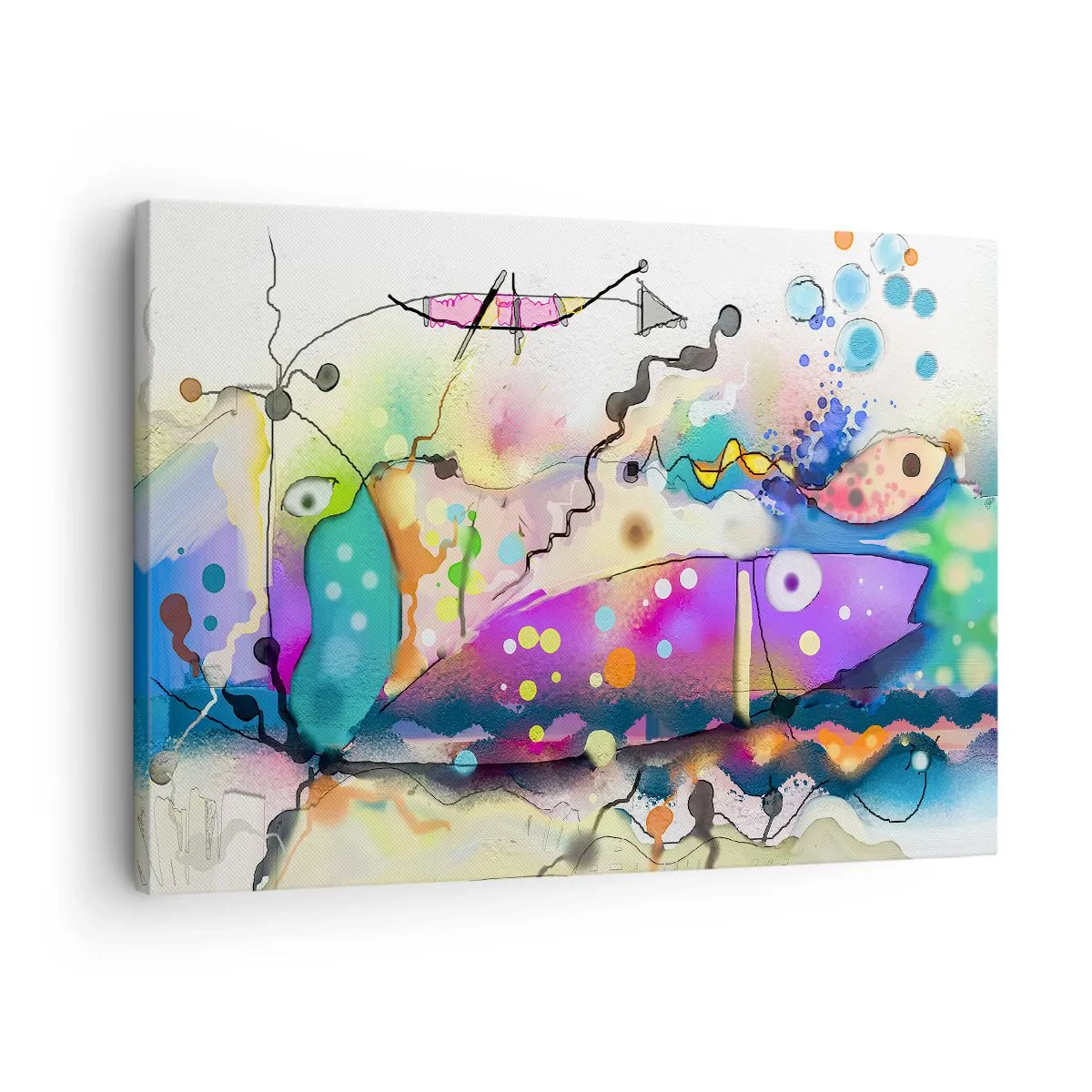 Obraz na plátne - Abstraktné ryby v farebnej, surrealistickej kompozícii - 70x50cm - Niet slov! - Moderná nástenná dekorácia do obývacej izby a spálne ARTTOR