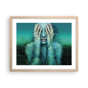 Plagát v ráme zo svetlého duba - Ponorená do modrej - 50x40 cm