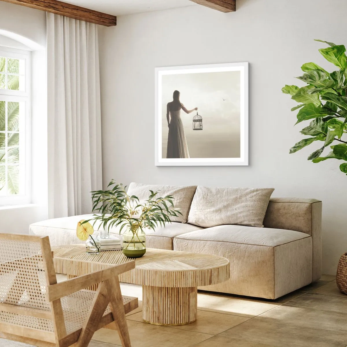 Plagát v bielom ráme - Buď slobodná - 50x50 cm