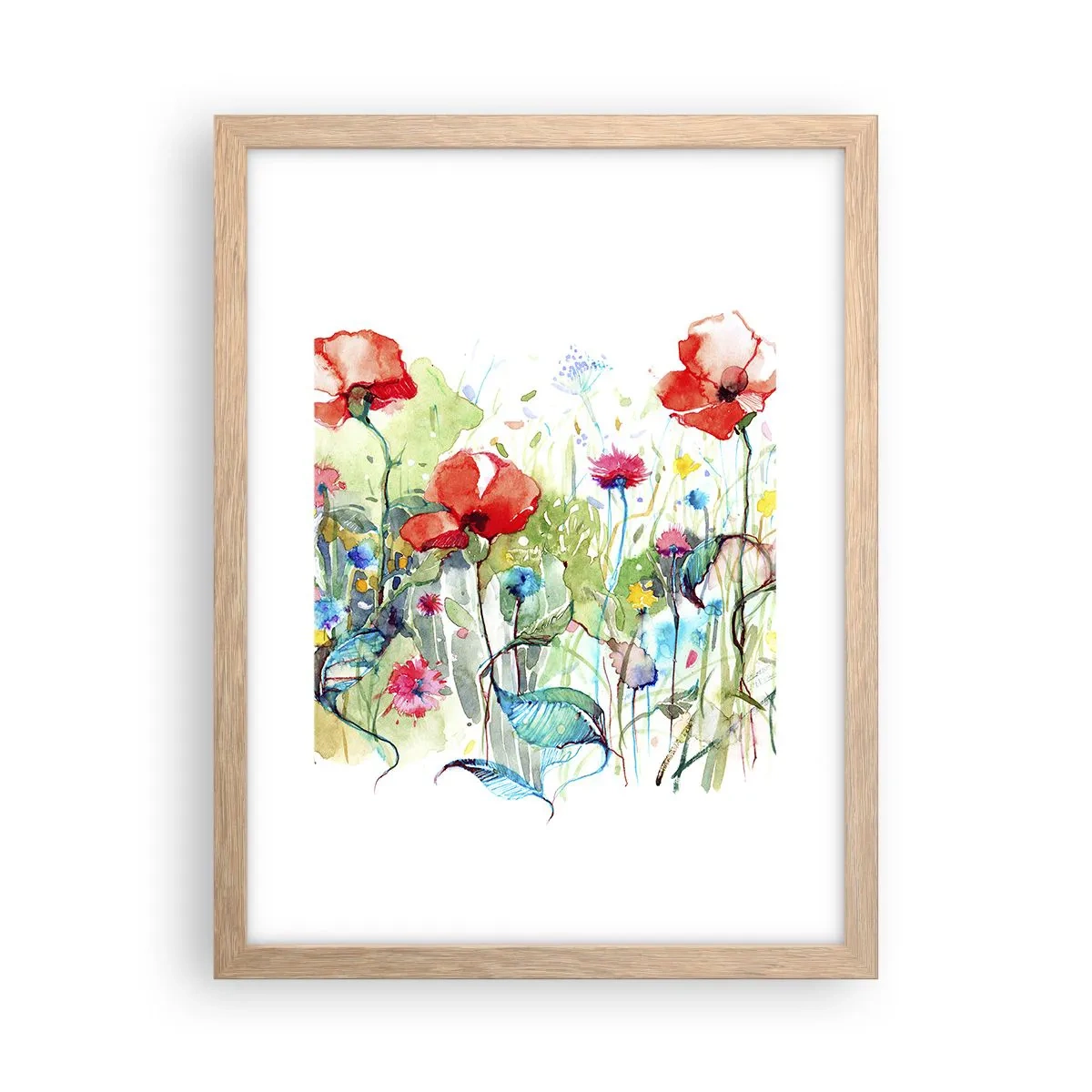 Plagát v ráme zo svetlého duba - Kvitnúca lúka v máji - 30x40 cm