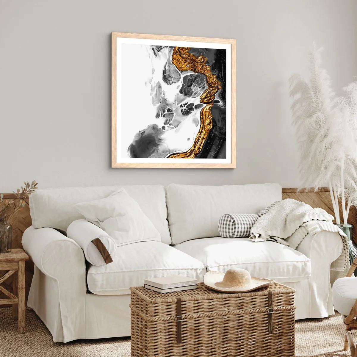 Plagát v ráme zo svetlého duba - Organická kompozícia - 30x30 cm