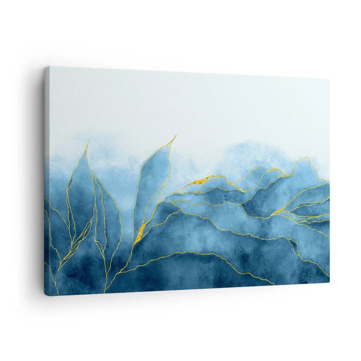 Obraz na plátne - Abstraktné vlny v odtieňoch modrej so zlatými akcentmi - 70x50cm - Blankyt v zlate - Moderná nástenná dekorácia do obývacej izby a spálne ARTTOR