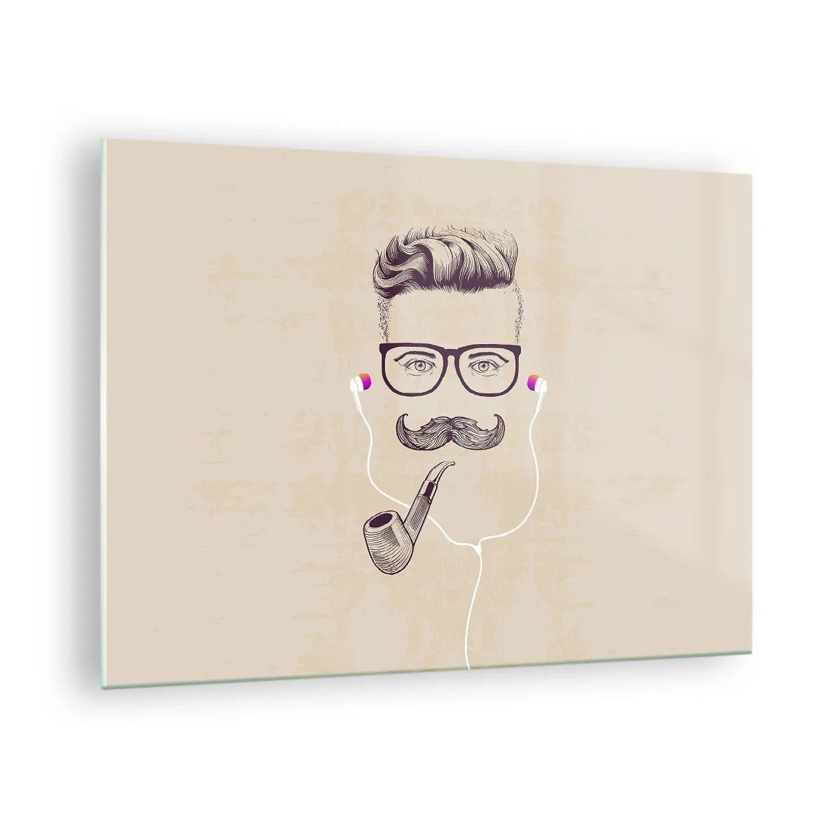 Obraz na skle - Kresba štylizovaného muža s okuliarmi, fúzikmi a fajkou. - 70x50cm - Skutočný muž? - Moderná nástenná dekorácia do obývacej izby a spálne ARTTOR