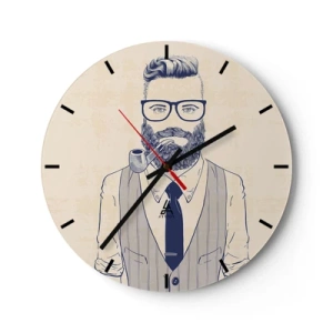 Nástenné hodiny - Hipsterský obraz bradatého muža s fajkou - 30x30cm - Veselý, mužský a módny - Moderná nástenná dekorácia do obývacej izby, kuchyne a spálne ARTTOR