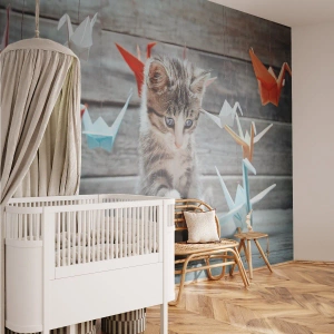 Samolepiaca Fototapeta Deluxe Sticker - Prvá lekcia - Zvieratá, Cat, Origami - 400x280 cm