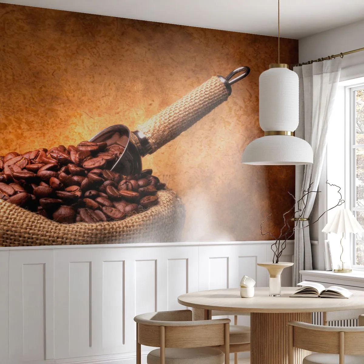 Fototapeta Standard Eco - Vrecko kávových zŕn a kovová lyžička - 100x70cm - Pri zdroji chuti - Moderná nástenná dekorácia do obývacej izby a spálne ARTTOR