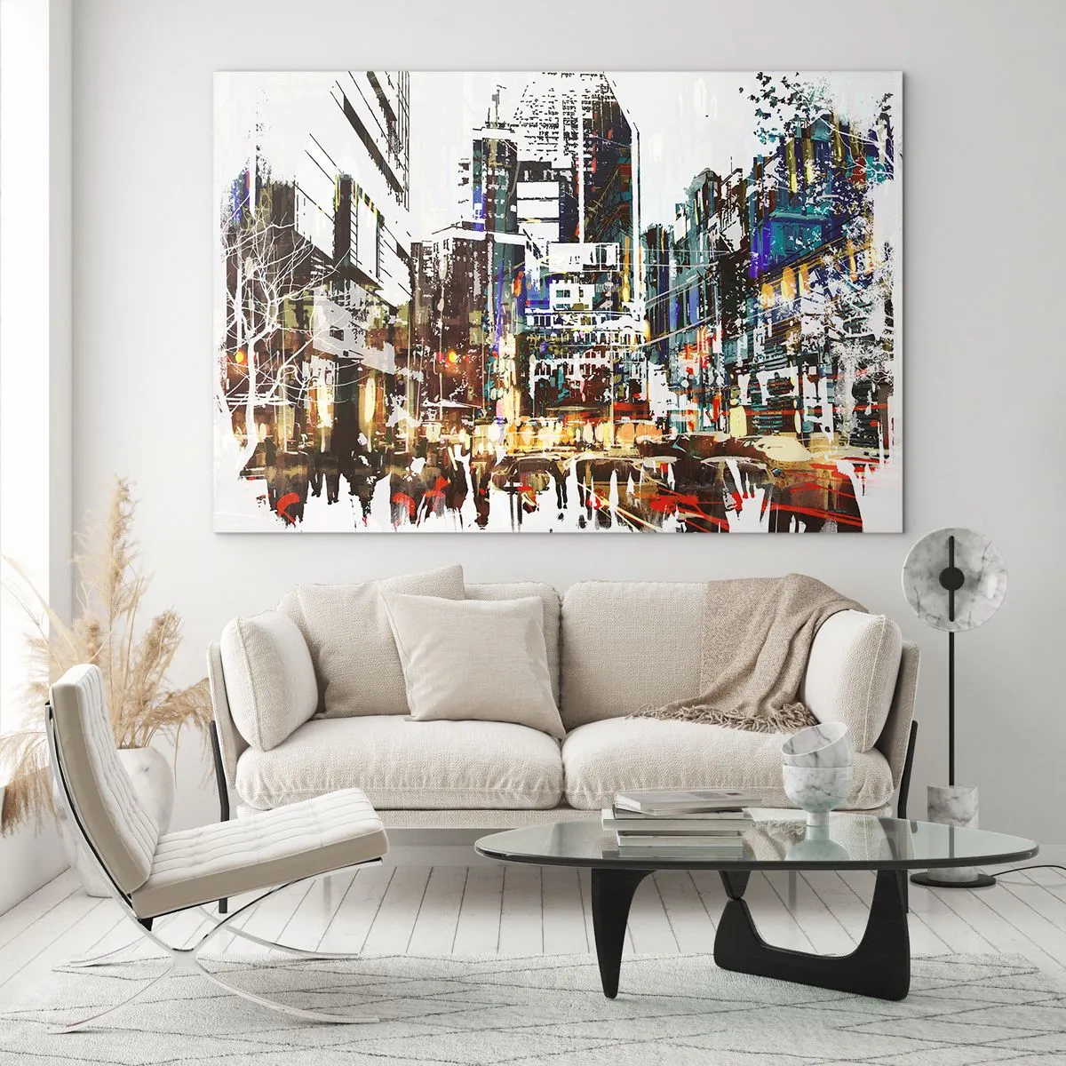Obraz na skle - Farebné mestské svetlá v umeleckom, trblietavom štýle - 70x50cm - Trblietavé mesto - Moderná nástenná dekorácia do obývacej izby a spálne ARTTOR