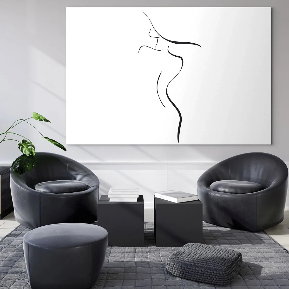 Obraz na skle - Minimalistický obrys ženskej siluety v čiernej a bielej farbe - 70x50cm - Nepolapiteľná ako vlna - Moderná nástenná dekorácia do obývacej izby a spálne ARTTOR