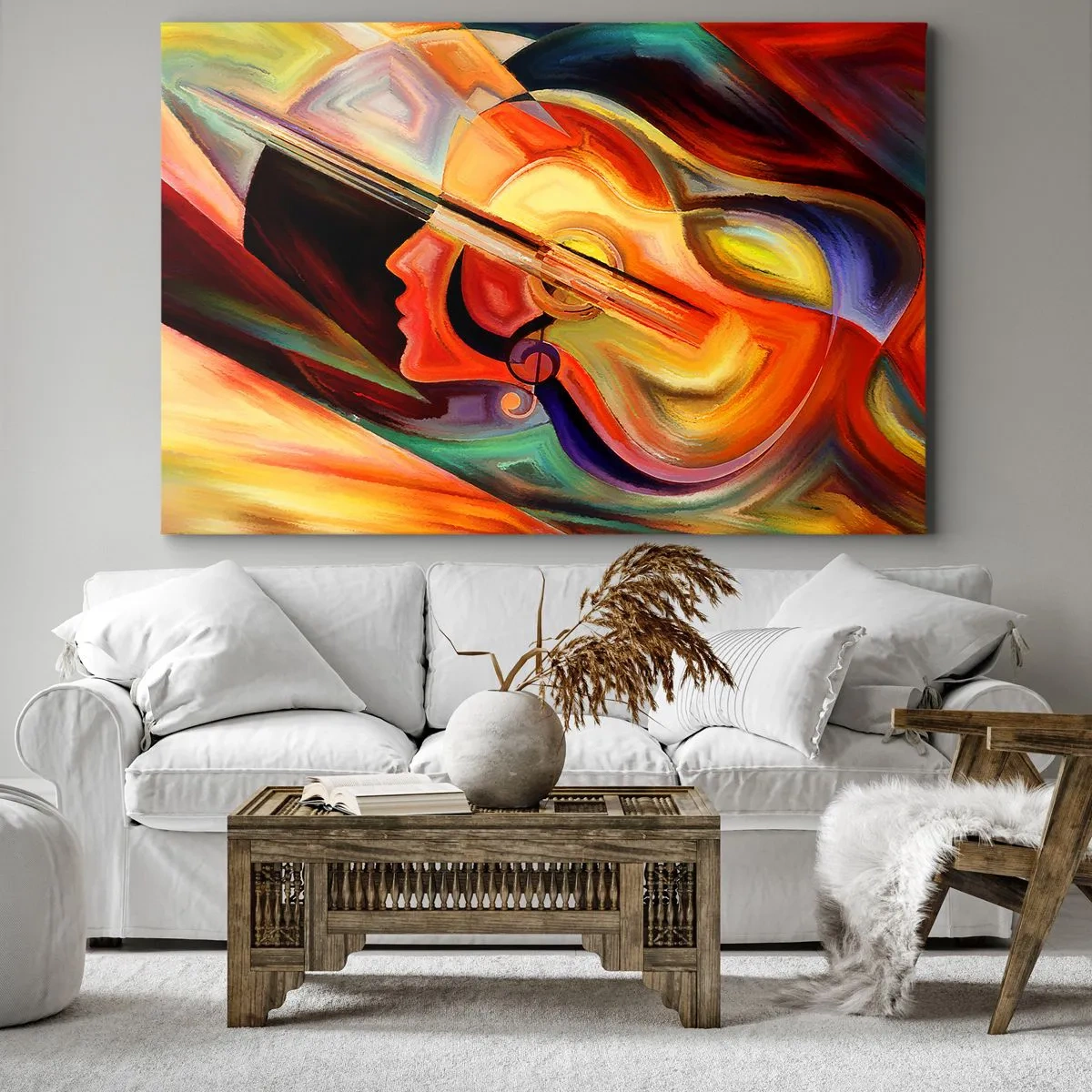 Obraz na plátne - Farebná abstrakcia inšpirovaná hudbou a gitarou - 70x50cm - Všetko je v poriadku - Moderná nástenná dekorácia do obývacej izby a spálne ARTTOR