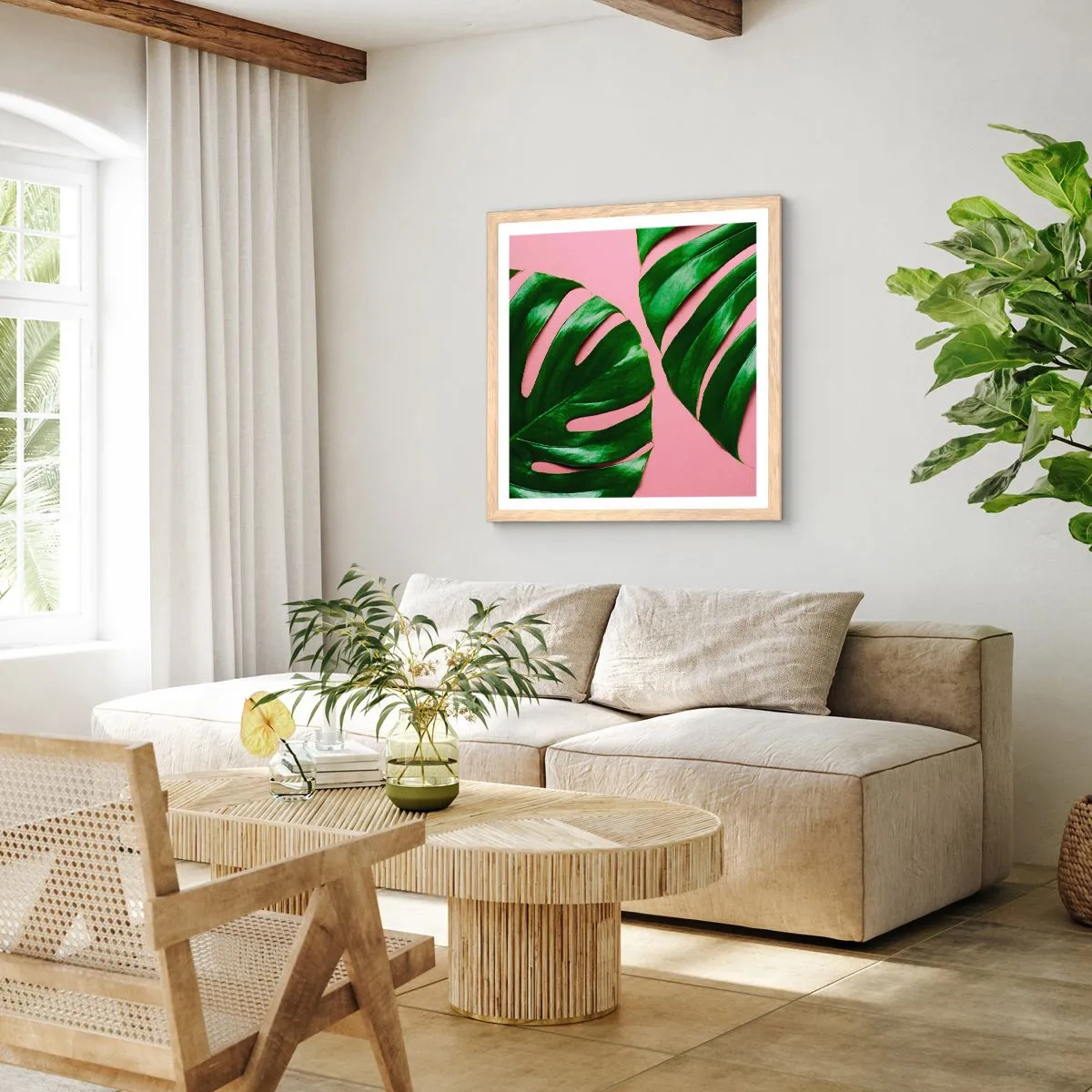 Plagát v ráme zo svetlého duba - Zelené rendez-vous - 60x60 cm