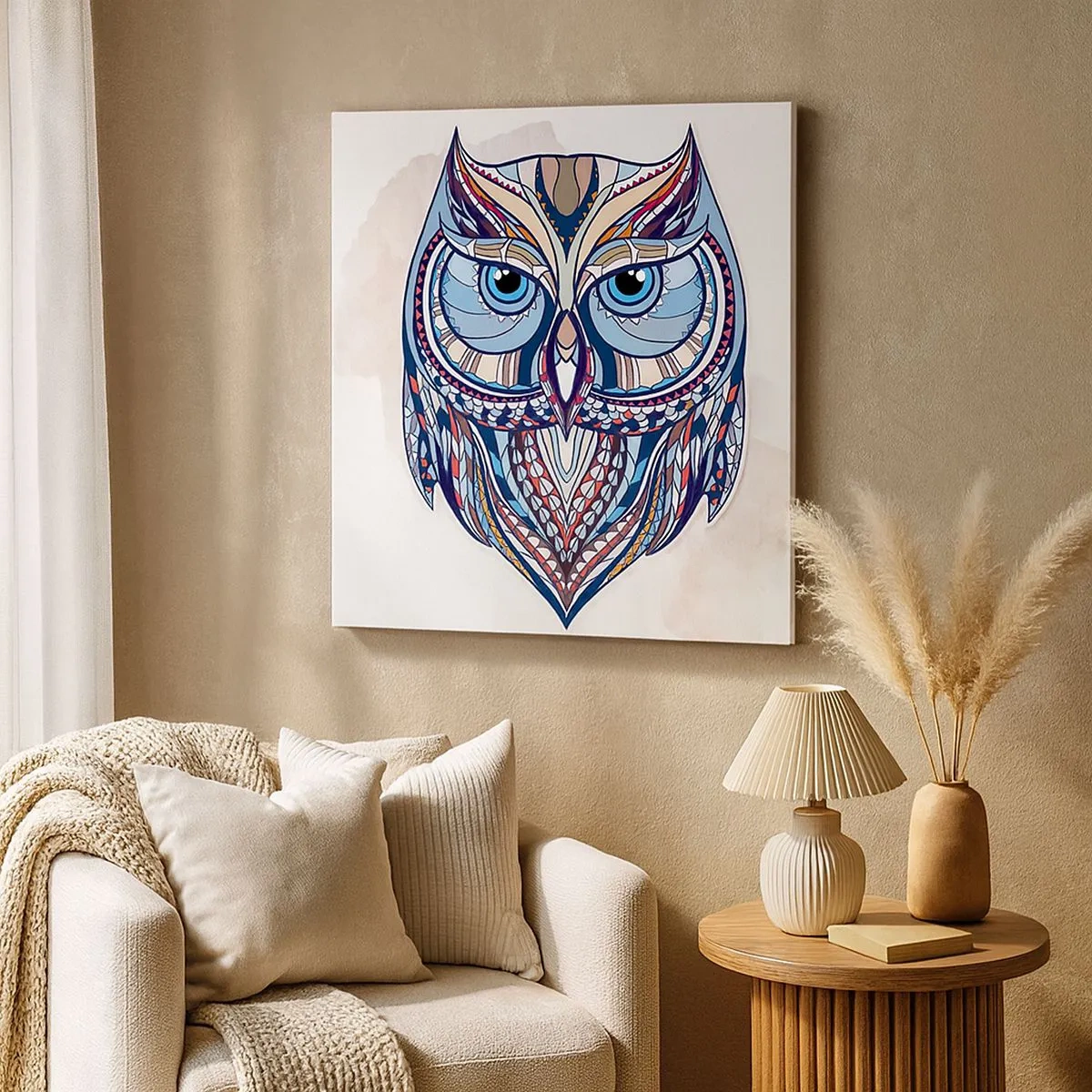 Obraz na plátne - Umelecká ozdobná sova - 30x30 cm