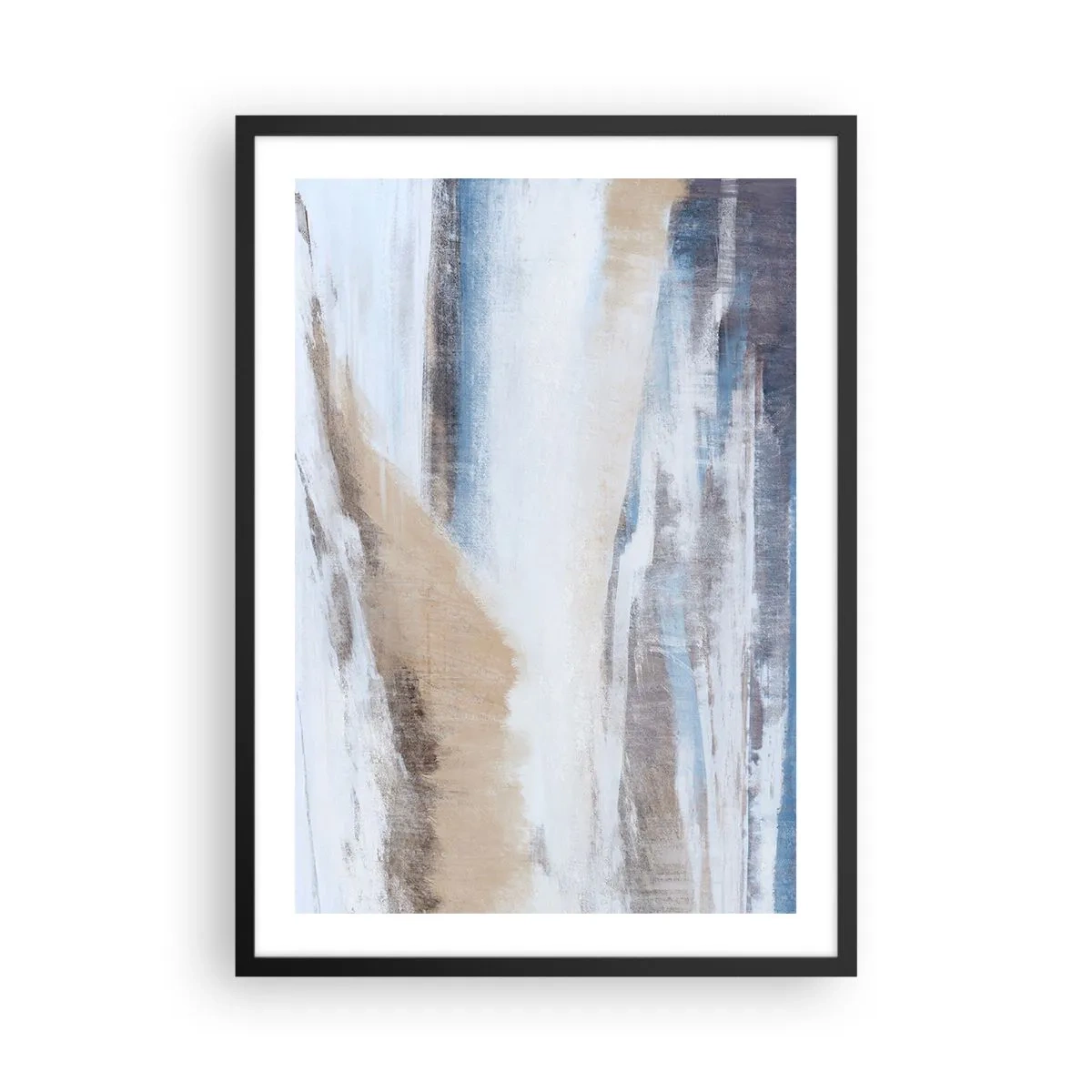 Plagát v čiernom ráme - Abstraktná kompozícia v odtieňoch modrej a béžovej - 50x70cm - Zimná kompozícia - Moderná nástenná dekorácia do obývacej izby a spálne ARTTOR