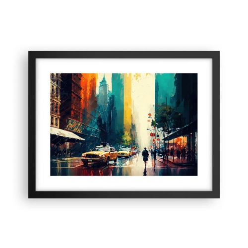 Plagát v čiernom ráme - New York – tu je aj dážď farebný - 40x30 cm