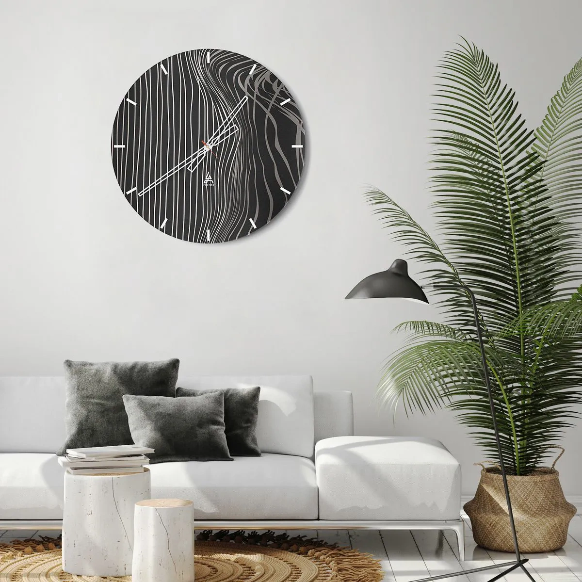 Nástenné hodiny - Abstraktné čiary na tmavom pozadí - 30x30cm - Rytmus a prízvuk - Moderná nástenná dekorácia do obývacej izby, kuchyne a spálne ARTTOR