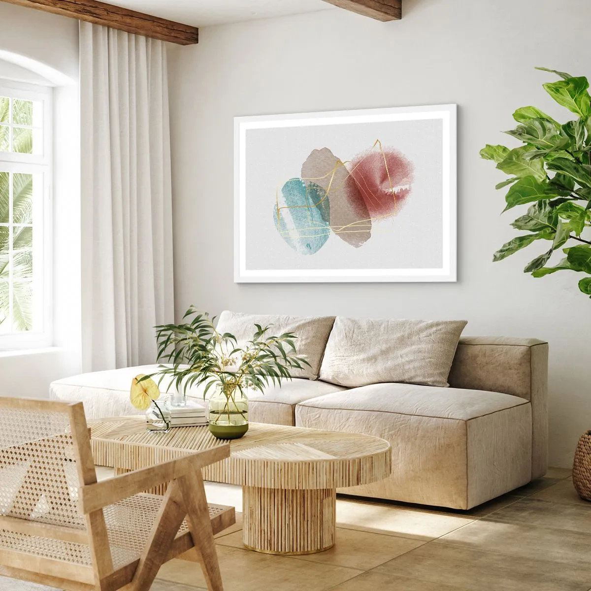 Plagát v bielom ráme - Korálky priestoru - 100x70 cm