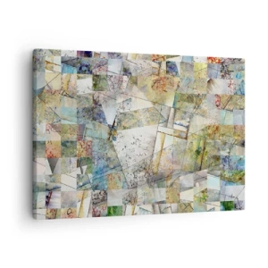 Obraz na plátne - Farebná abstrakcia s geometrickými tvarmi a čiarami - 70x50cm - Geometrické preskupenie - Moderná nástenná dekorácia do obývacej izby a spálne ARTTOR