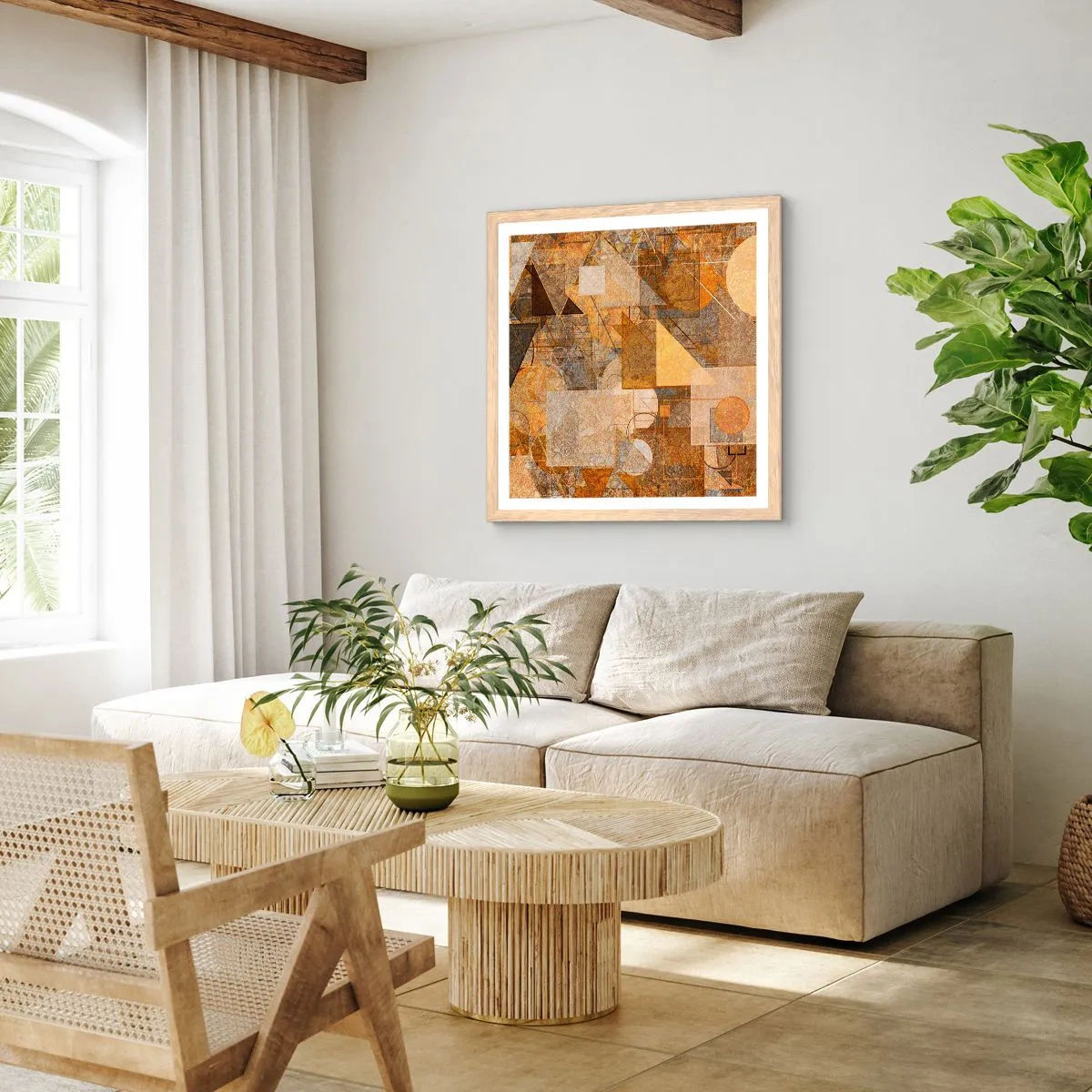 Plagát v ráme zo svetlého duba - Kubistické bronzové štúdium - 40x40 cm