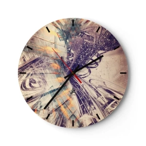 Nástenné hodiny - Abstraktná geometrická kompozícia v odtieňoch béžovej a fialovej - 30x30cm - Vo veľkom zhone - Moderná nástenná dekorácia do obývacej izby, kuchyne a spálne ARTTOR