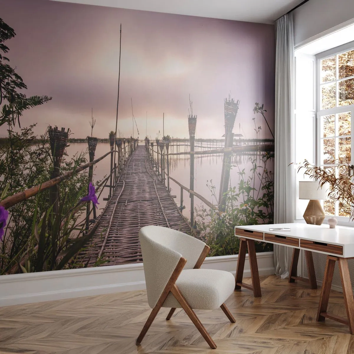 Fototapeta Standard Eco - Drevený most proti zamračenej oblohe - 100x70cm - Pokoj a pohoda Ázie - Moderná nástenná dekorácia do obývacej izby a spálne ARTTOR