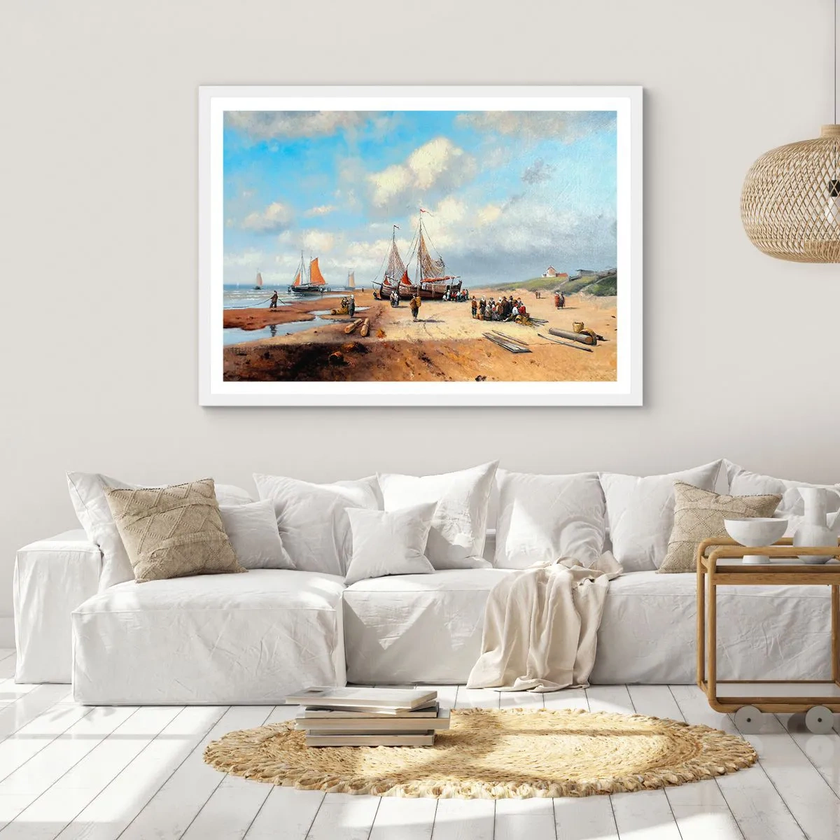 Plagát v bielom ráme - Po úspešnom rybolove - 100x70 cm