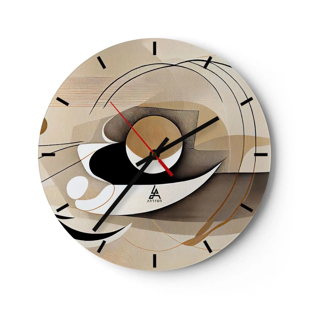 Nástenné hodiny - Geometrická kompozícia s oblúkmi a tvarmi v odtieňoch béžovej. - 30x30cm - Kompozícia: podstata vecí - Moderná nástenná dekorácia do obývacej izby, kuchyne a spálne ARTTOR