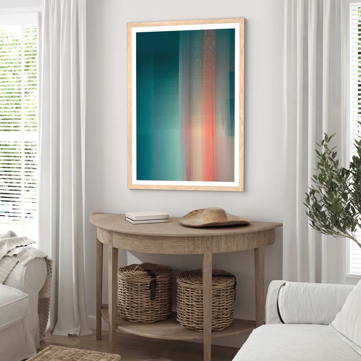 Plagát v ráme zo svetlého duba - Abstrakcia: vlny svetla - 50x70 cm