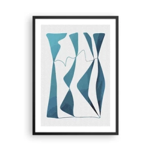 Plagát v čiernom ráme - Abstraktná kompozícia v odtieňoch modrej s dynamickými líniami. - 50x70cm - Abstrakcia: tyrkysový vzťah - Moderná nástenná dekorácia do obývacej izby a spálne ARTTOR