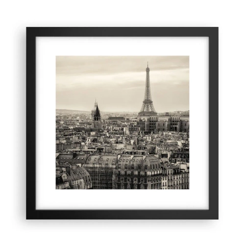 Plagát v čiernom ráme - Nad strechami Paríža - 30x30 cm