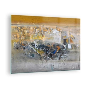 Obraz na skle - Umelecká abstrakcia v zlatej, striebornej a sivej farbe - 70x50cm - Všetko sa podarí - Moderná nástenná dekorácia do obývacej izby a spálne ARTTOR