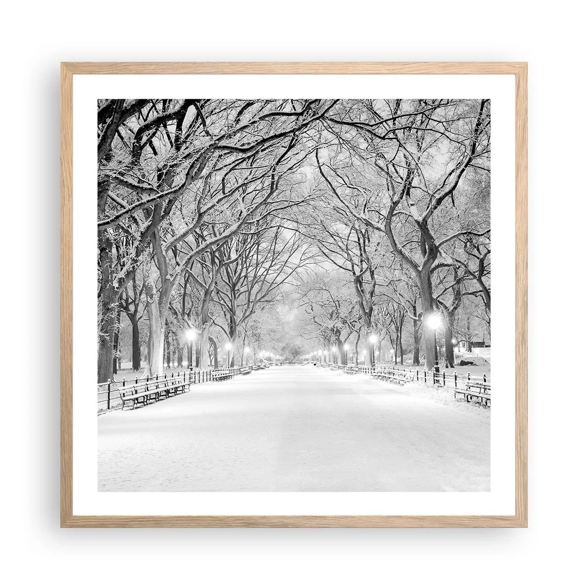 Plagát v ráme zo svetlého duba - Štyri ročné obdobia – zima - 60x60 cm