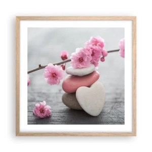 Plagát v ráme zo svetlého duba - Blaženosť s višňovým kvetom - 50x50 cm