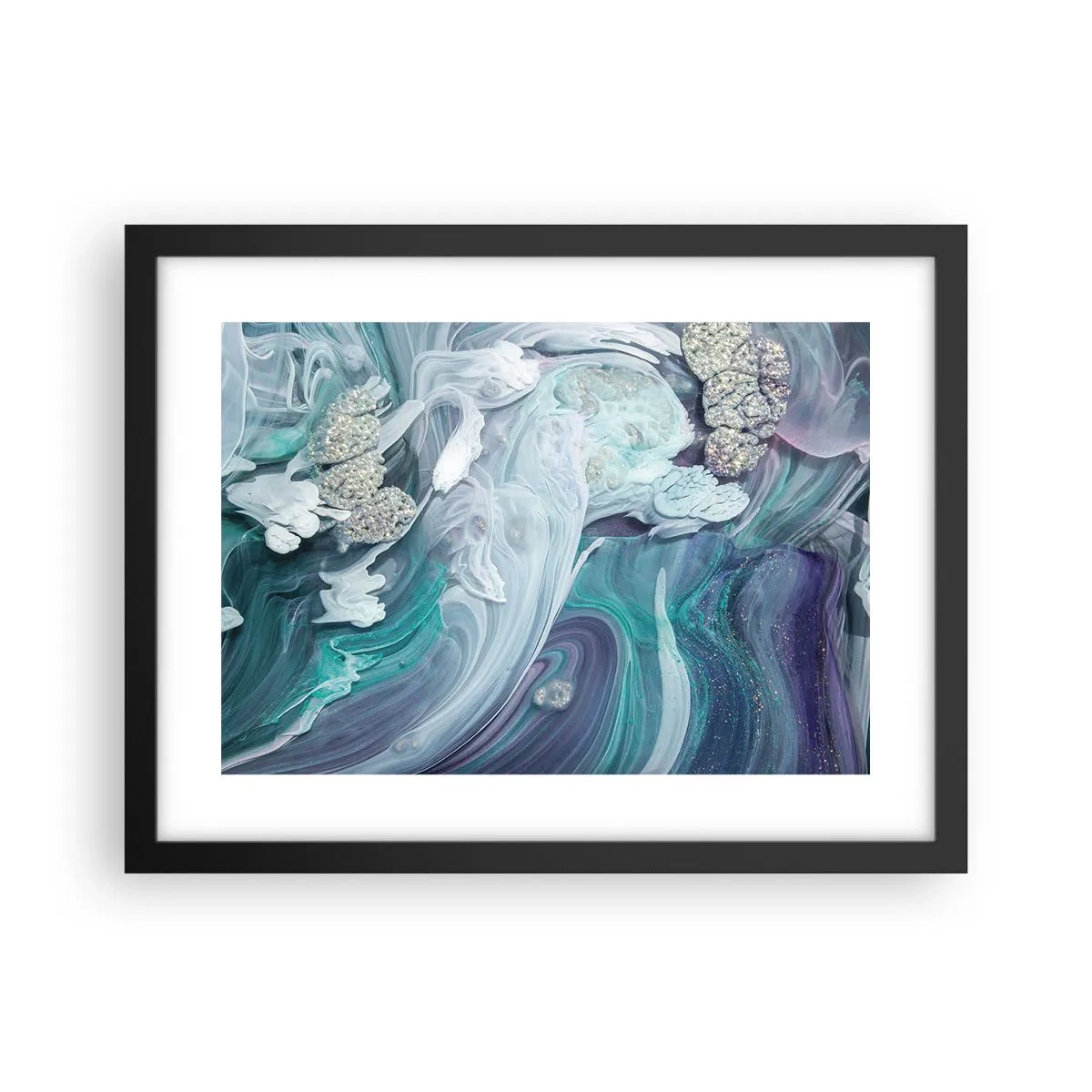 Plagát v čiernom ráme - Prúdy modrej - 40x30 cm