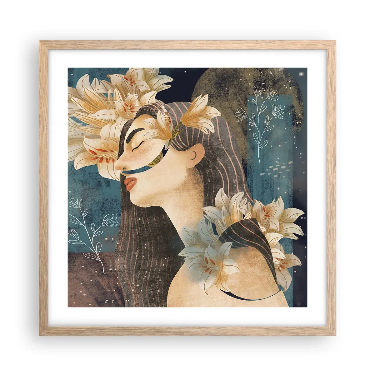 Plagát v ráme zo svetlého duba - Rozprávka o princeznej s ľaliami - 50x50 cm