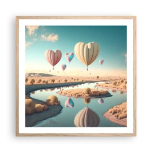 Plagát v ráme zo svetlého duba - Láska ťa nechá vzlietnuť - 60x60 cm